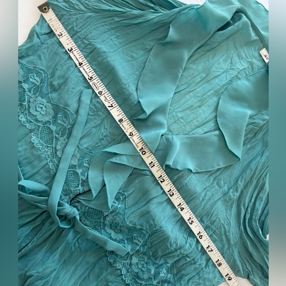 Jaipur Teal Ruffled Lace-Trim Blouse - Picture 6 of 6